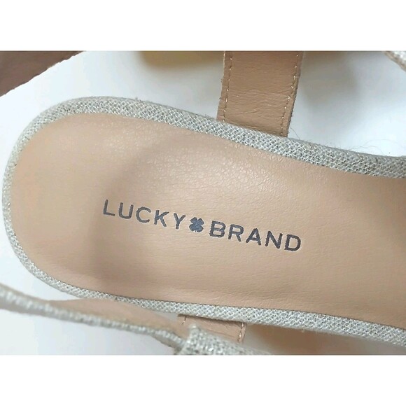 Lucky Brand Sandals Sz 8.5 Strappy Espadrille Wedge Heel Natural & Gold Metallic - Picture 12 of 16